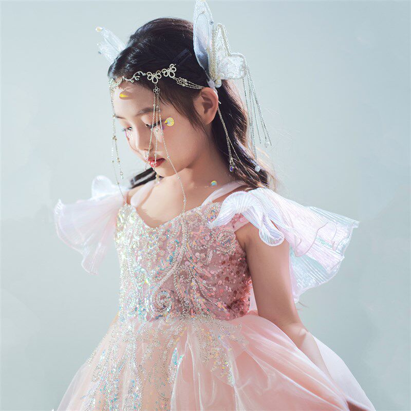 六一儿童礼服女童洋气粉色公主裙生日女孩花童主持钢琴模特演出服