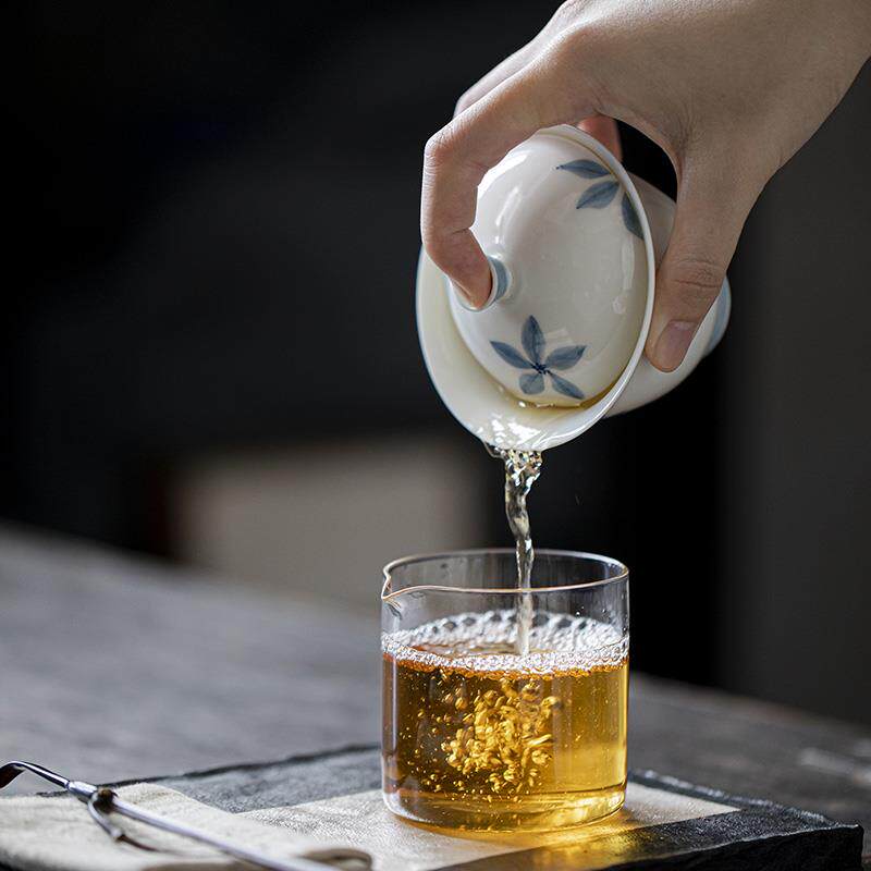 一品仟堂青己手绘青花盖碗 功夫茶具陶瓷釉下彩家用茶碗 文人茶器