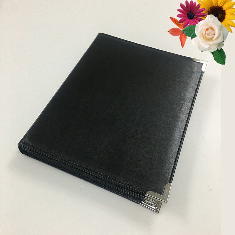 皮革封面PVC西式8页16面透明菜谱本定制皮革A4活页菜单夹餐牌价格