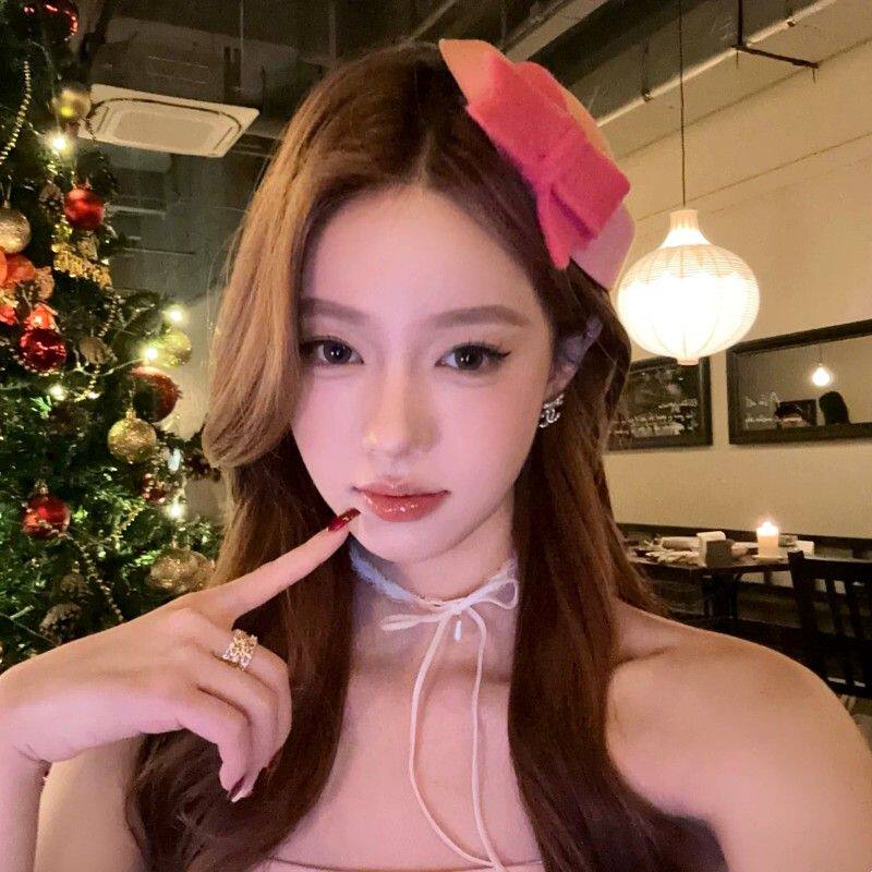 原创【芭比公主】粉色蝴蝶结小礼帽发夹圣诞节氛围感穿搭装扮头饰