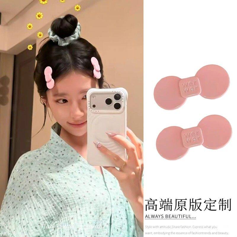 蝴蝶结醋酸发夹wer奶油芭比粉设计感刘海夹女小众发卡侧边鸭嘴夹