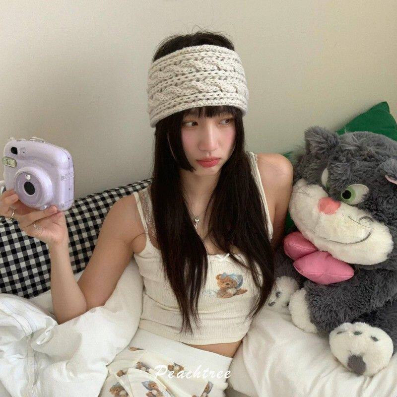 ins风韩系宽边针织毛线发带复古百搭钩花编织麻花头带头饰发饰女