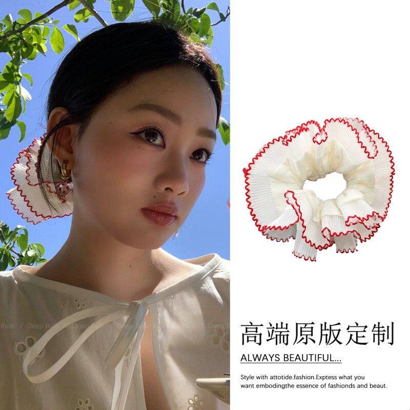 红边白色大肠发圈头绳女韩系高级感扎头发丸子头头花2026新款发饰
