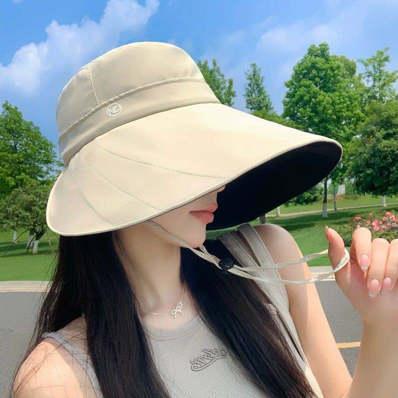 户外大帽檐黑胶渔夫帽子遮阳帽女防晒抗UV遮阳帽2025新款遮全脸