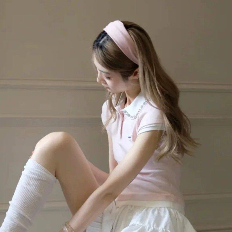 淡颜美学~韩国温柔粉色针织宽边发箍甜美风气质压发高颅顶头箍