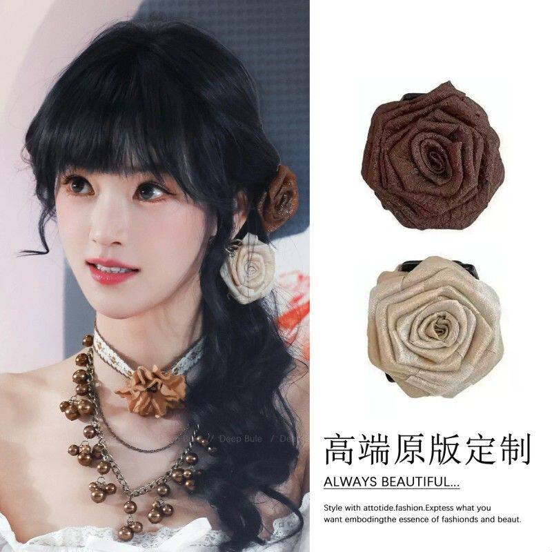 黄灿灿同款干枯玫瑰花发夹花朵抓夹女2026新款后脑勺半扎发鲨鱼夹