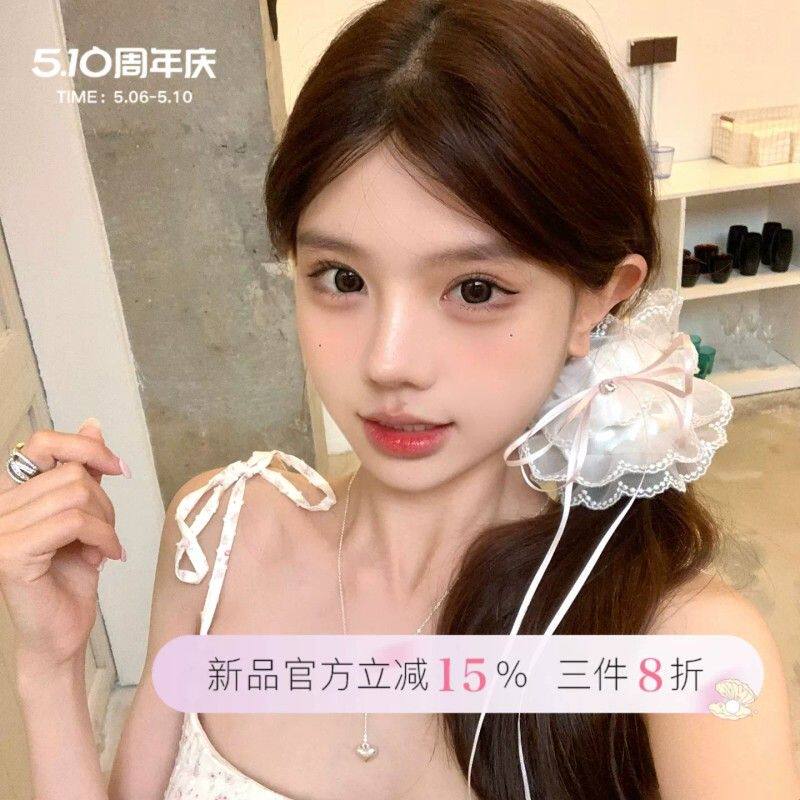 【蜜桃茶】芭蕾舞蹈生 蝴蝶结丝带蕾丝发圈法式少女马尾飘带发饰