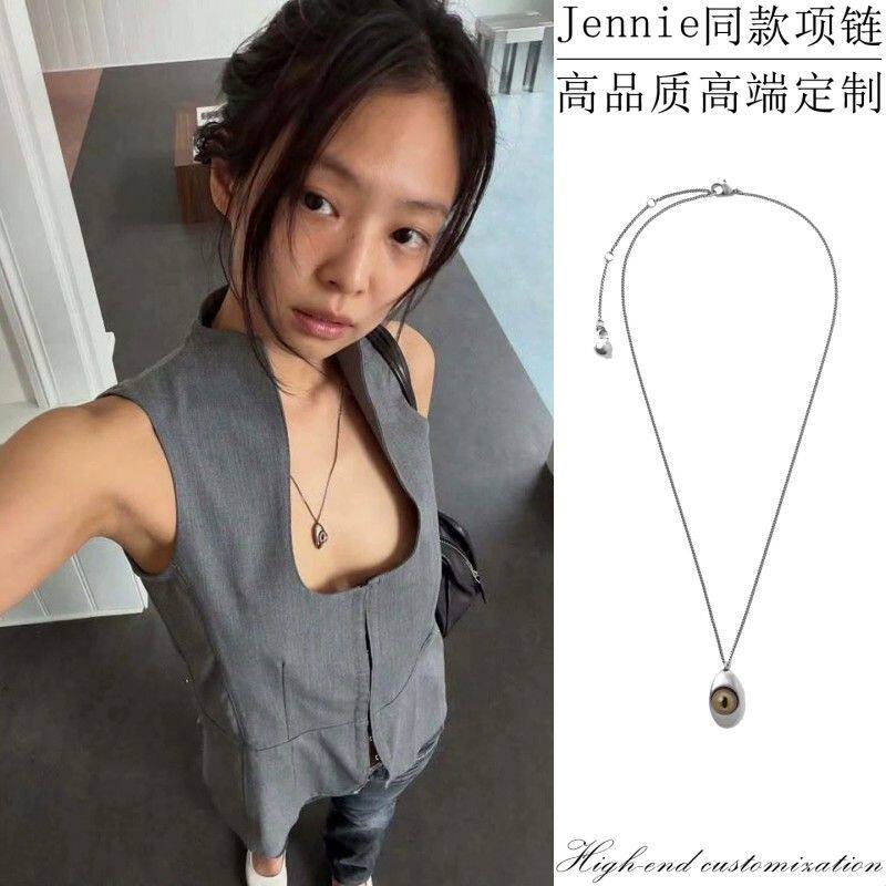 Jennie同款项链vintage复古做旧猫眼石长链设计感眼睛吊坠毛衣链