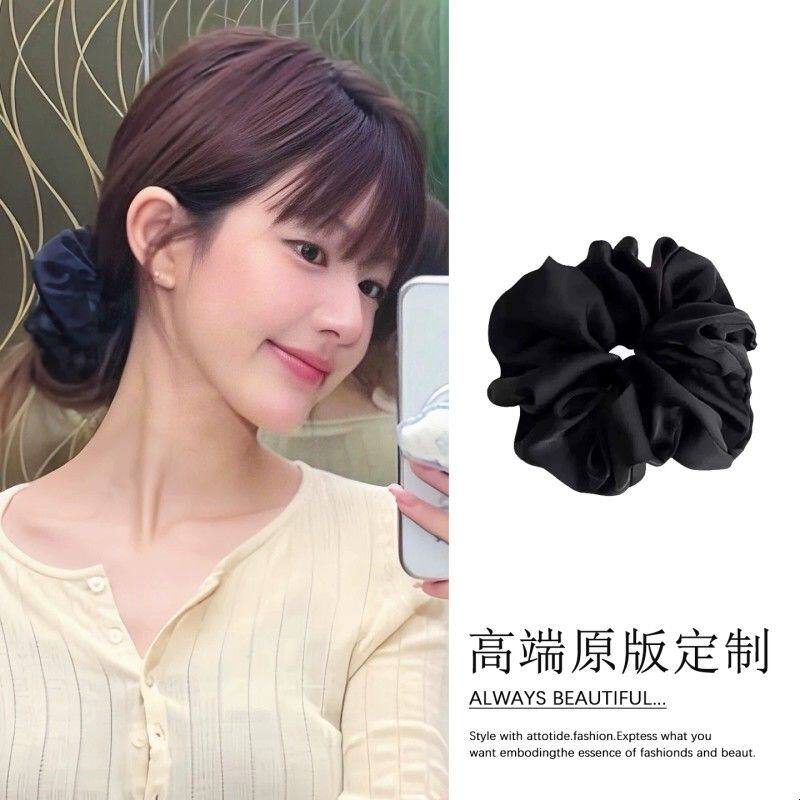 赵露思同款高级感黑色缎面大肠发圈头绳韩系扎头发超大发绳皮筋女