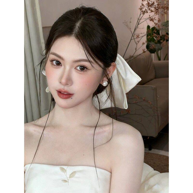 白色双层大蝴蝶结发夹新娘头饰气质高级感复古礼服婚纱气质发饰女