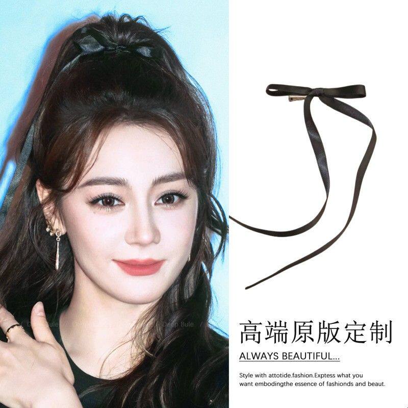 迪丽热巴同款蝴蝶结丝带发夹顶夹头饰女甜美芭蕾风飘带发卡发饰