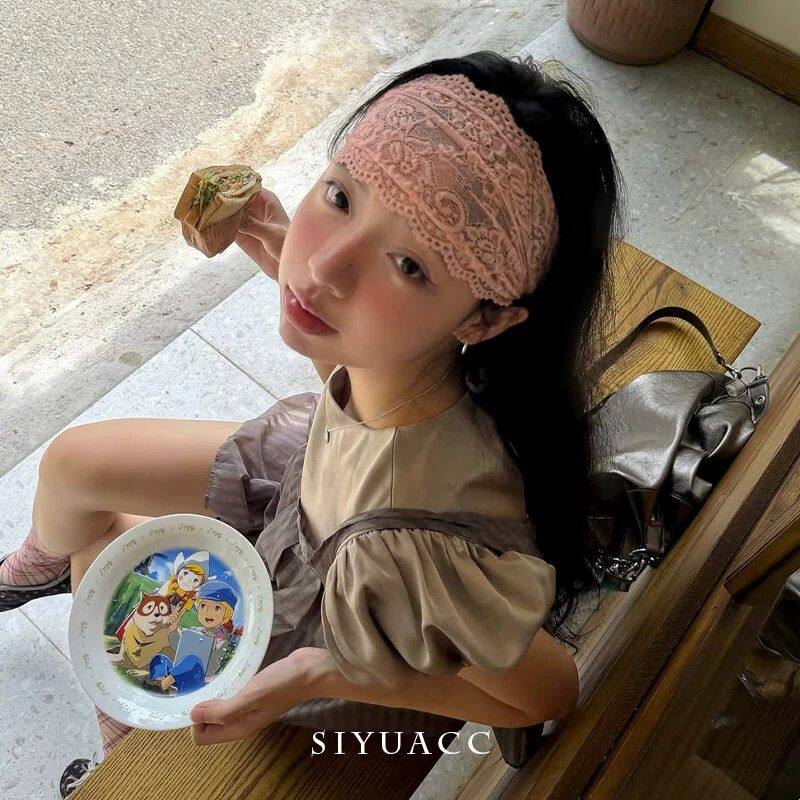 芭蕾风粉色蕾丝宽边发带女温柔甜美氛围感头带百搭束发带发饰头饰