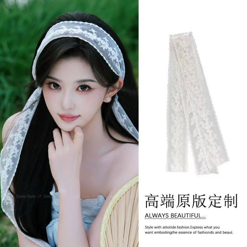孔雪儿同款白色蕾丝发带绑发蝴蝶结飘带女2026新款夏长条丝巾发饰