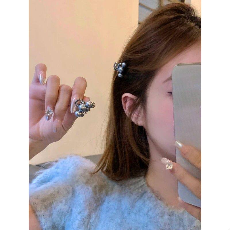 【蜜桃茶】赫本女高 灰色珍珠小号抓夹公主头刘海夹前额侧边发夹