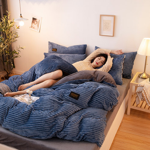 珊瑚绒四件套法兰绒冬季水晶绒双面网红款被套床单三件套床上用品