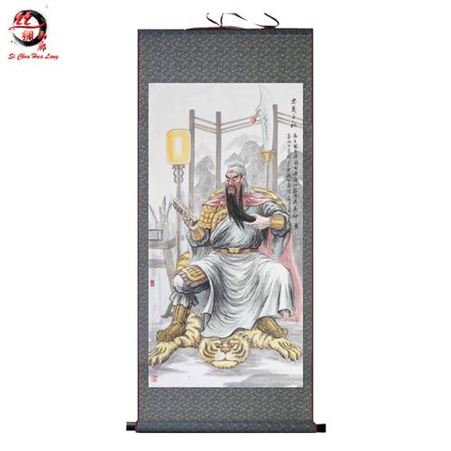 国画关公画像 挂画 关公看书卷轴画 客厅书房农村堂屋装饰丝绸画