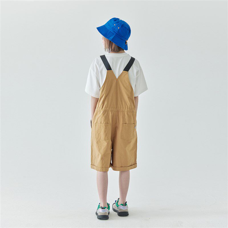 棵初24夏季新品女童可调节休闲工装背带裤百搭亲子款直筒背带短款