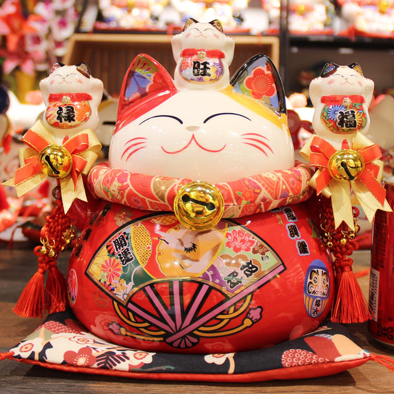 精致日式招财猫摆件 红色大号店铺开业礼品 居家客厅摆饰乔迁送礼