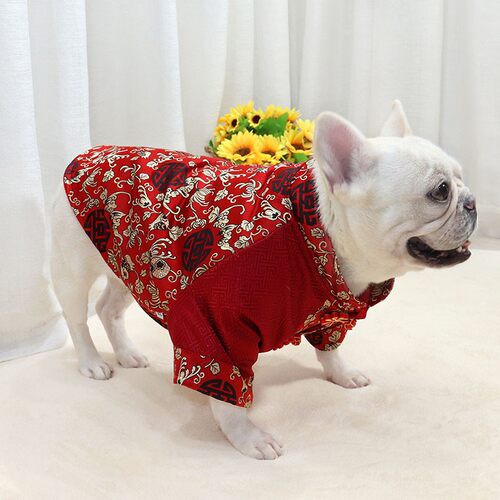狗狗新年装法斗巴哥喜庆唐装秋冬加厚斗牛犬泰迪过年衣服宠物棉衣