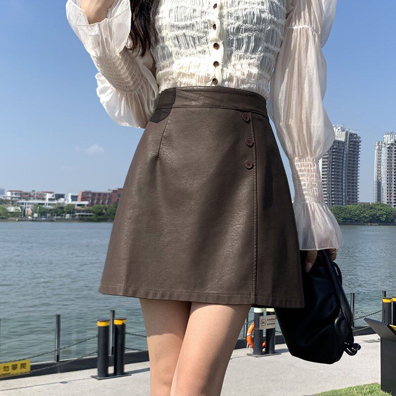 皮裙女秋冬2024新款包臀高腰防走光磨砂皮短裙百搭显瘦a字半身裙