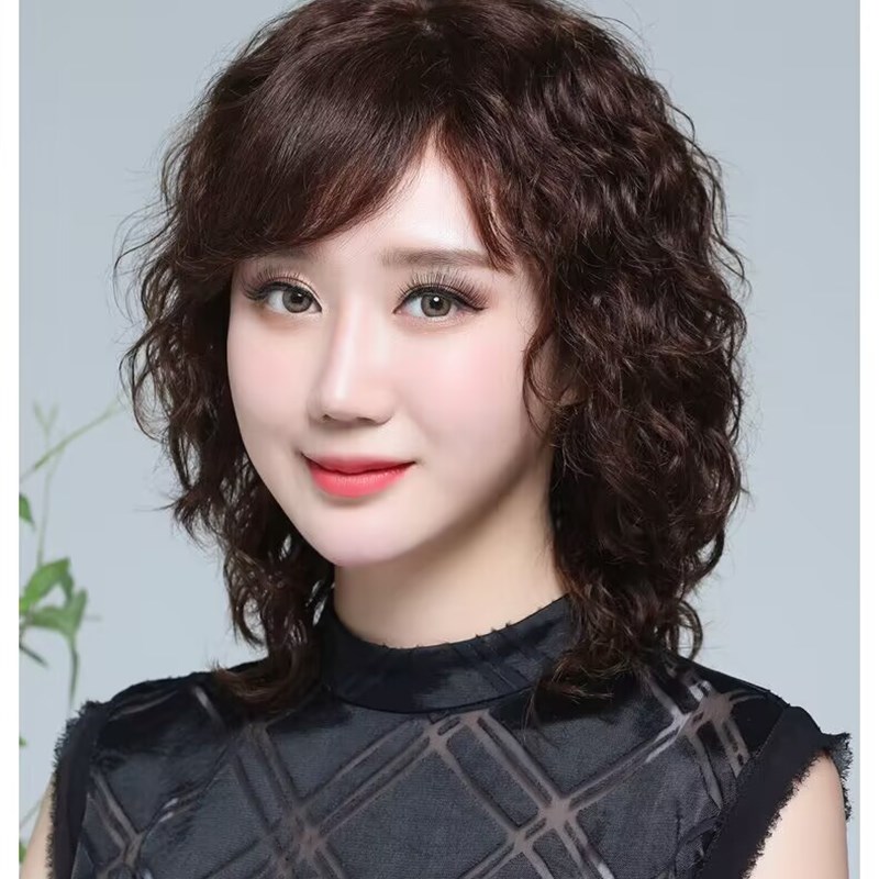 小函假发高端羊毛卷发型女士假发发套时尚妈妈假发中老年透气假发