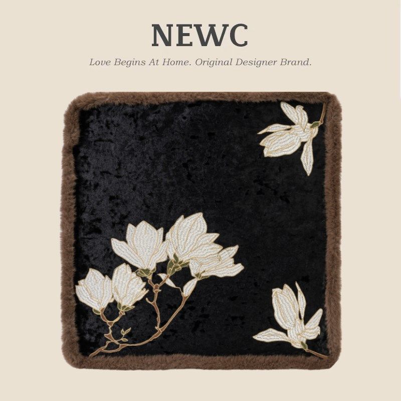 NEWC新宸优品 新中式绣花椅垫地毯坐垫屁垫黑色中古高级感椅子垫
