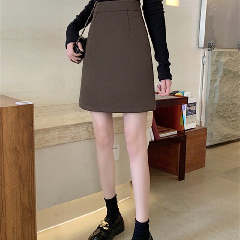 黑色职业半身裙女包臀裙短裙西装百搭工装a字裙胖mm灰色咖色裙子
