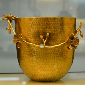 北欧手锤纹花瓶复古客厅玄关花器高端黄铜工艺装饰品样板间摆件