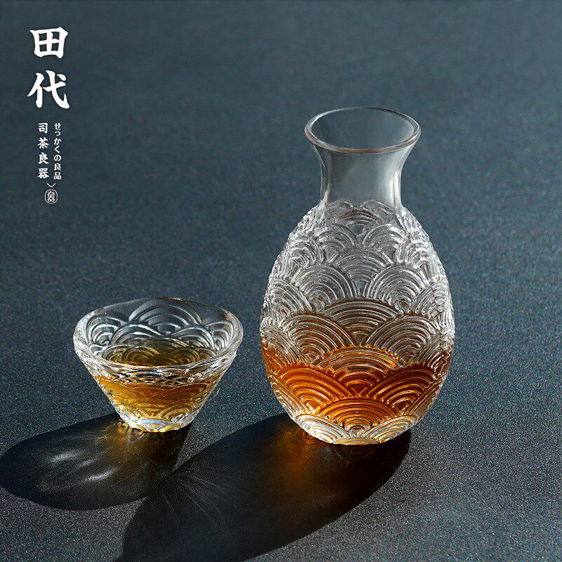 水晶玻璃日式清酒壶 二人对饮小酒杯烧酒白酒古风酒盅分酒具套装