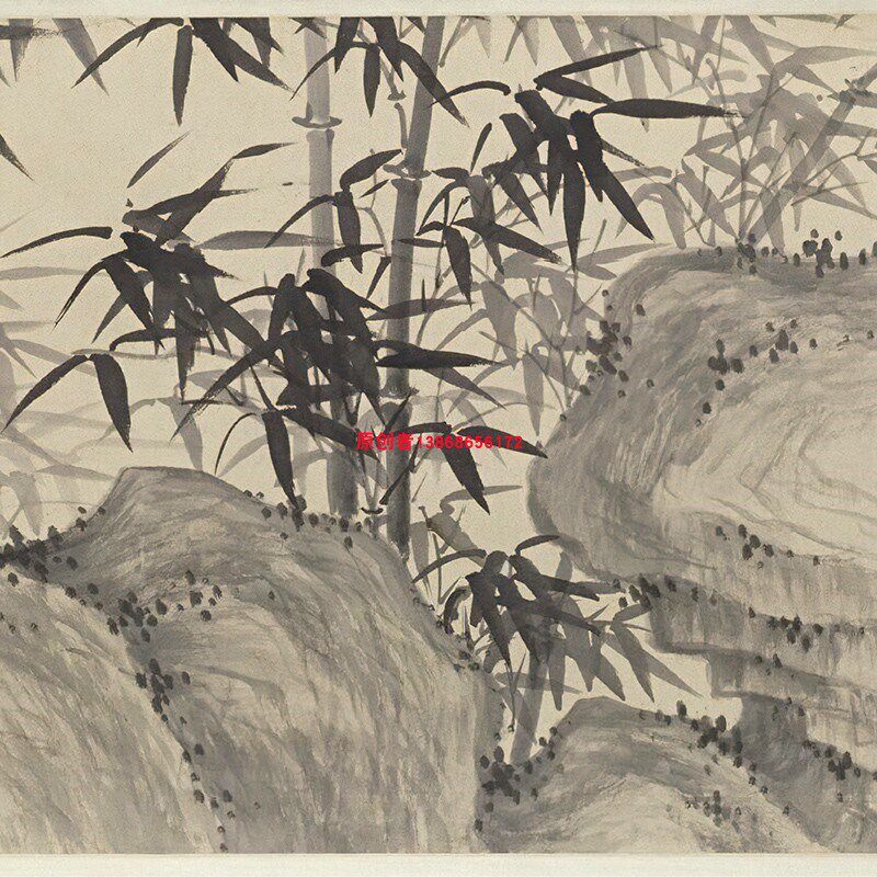明夏昶湘江风雨图卷名家水墨竹子山水国画高清微喷复制装饰画临摹