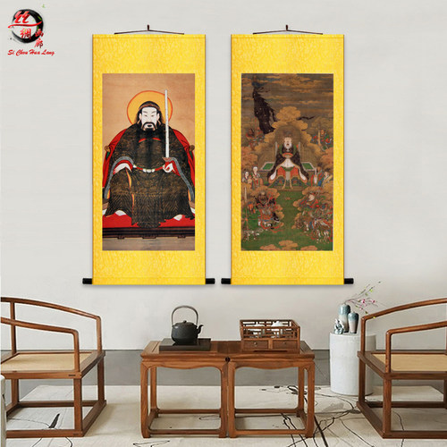 真武大帝画像挂画玄天上帝神像无量祖师玄关客厅供奉丝绸画卷轴画