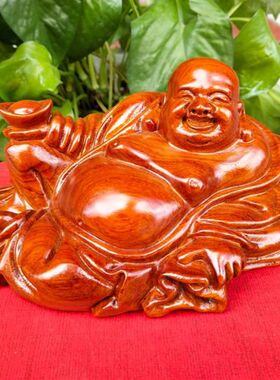 黑檀木笑佛弥勒佛木雕汽车摆件办公室书房人物花梨实木桌面装饰品