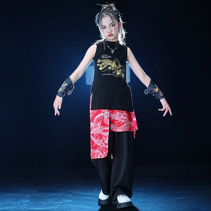 六一儿童中国风街舞演出服男童女童国潮背心嘻哈hiphop表演服套装