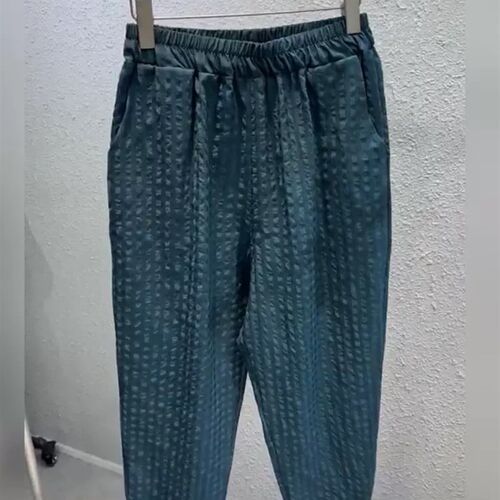 牛X货 巨炸裂!这裤子绝绝子!真的好好看 孔雀蓝肌理感格子裤女