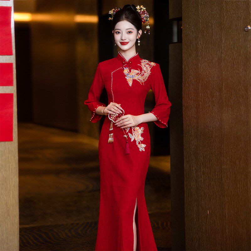 敬酒服新娘高级感红色结婚鱼尾旗袍订婚礼服新中式2025新款小个子