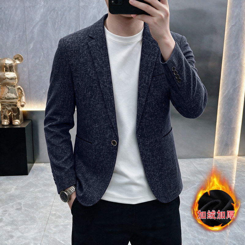 高端休闲西服男2026新款秋冬单西外套男士修身百搭加绒商务小西装