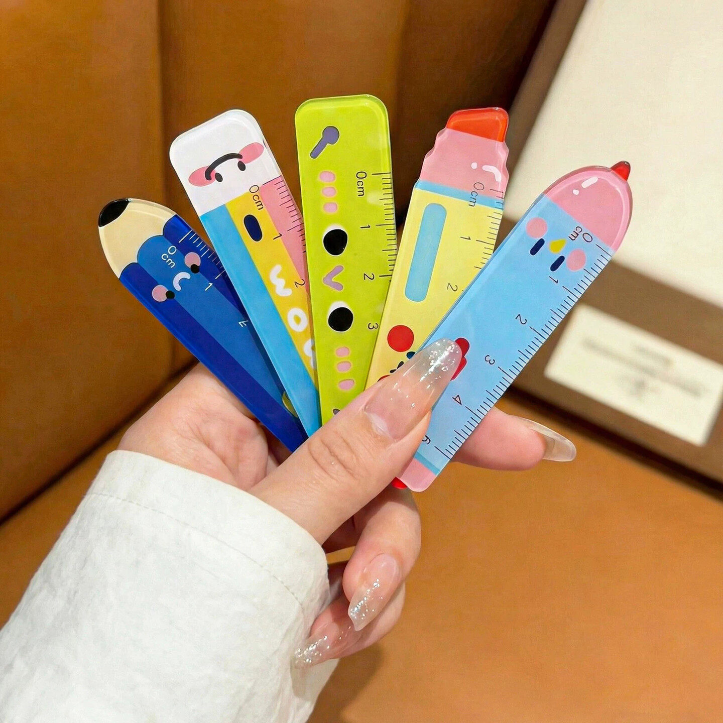 掌心尺子套装中小学生专用高颜值便携迷你尺子书包挂件半透明无毒