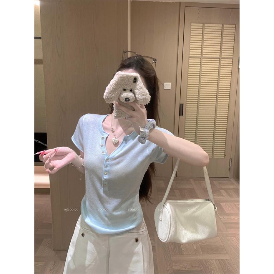 半开领正肩短袖T恤女装20
