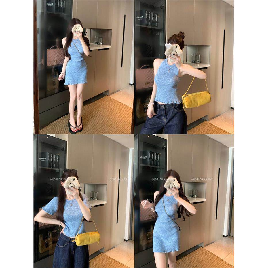 木耳边针织背心连衣裙女2