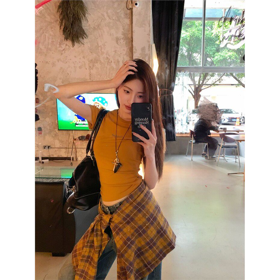 美式正肩显瘦短款T恤女夏