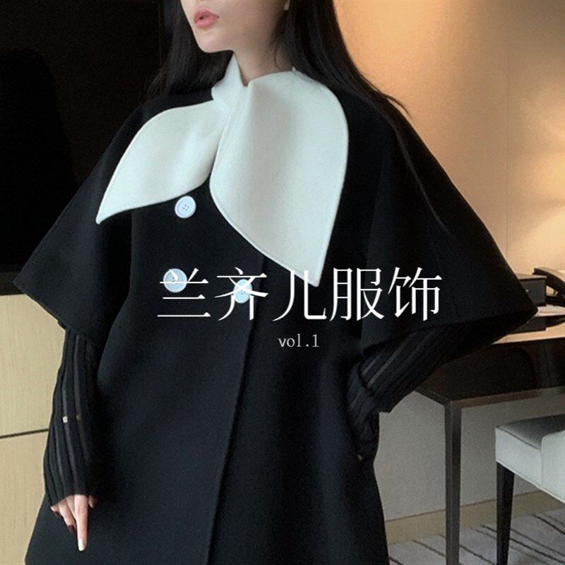 秋冬新款保暖装饰围脖树叶形披肩领带呢子围巾多功能披肩领女