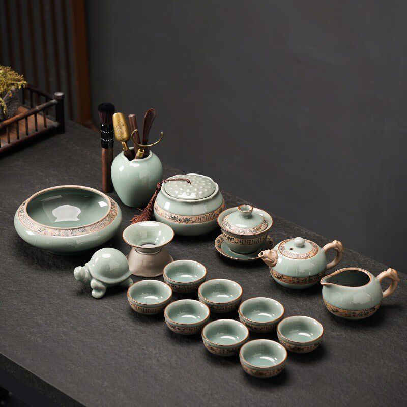 高档哥窑茶具套装冰裂陶瓷家用办公会客功夫茶壶盖碗泡茶器送礼盒