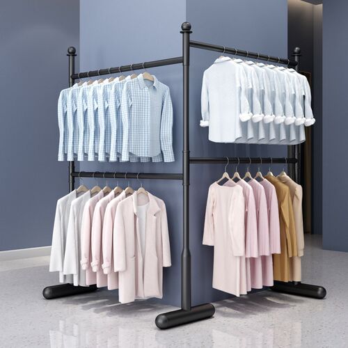 转角衣帽架落地卧室墙角三角衣架双层晾衣杆服装店置地升降挂衣架
