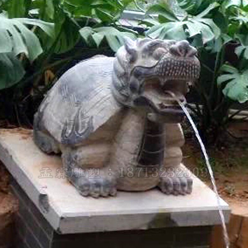 中式庭院水池景观石材流水金蟾青蛙龙龟鲤鱼吐水雕刻青石喷泉摆件