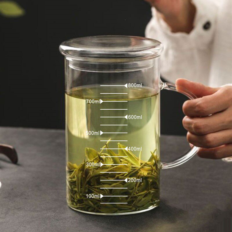 高硼硅耐高温玻璃水杯家用带刻度牛奶杯可微波炉加热大容量泡茶杯