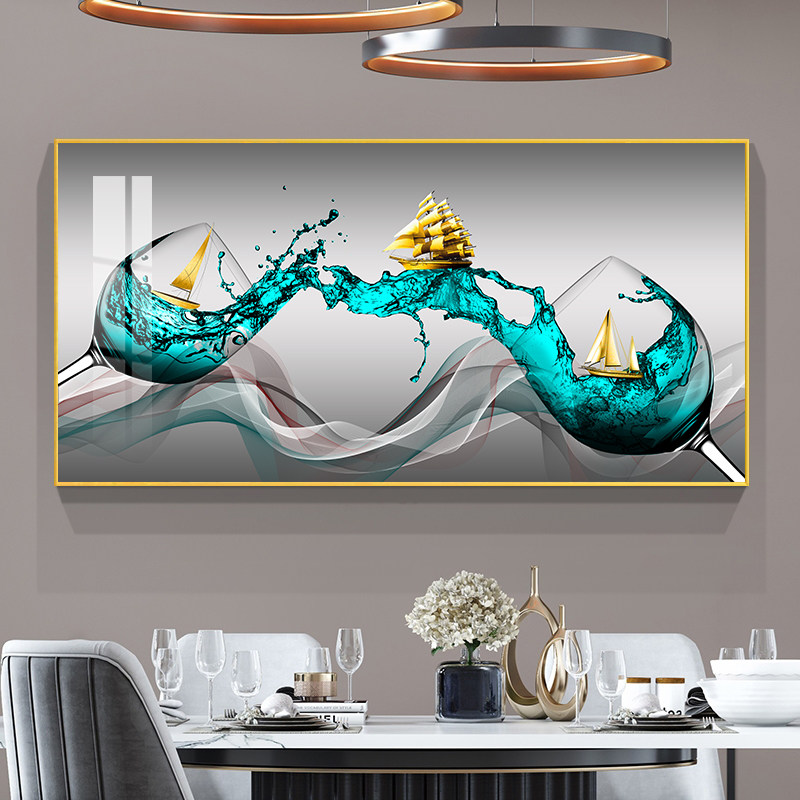 高端餐厅装饰画餐桌挂画饭厅背景墙壁画歺厅厨房横版单幅晶瓷镶钻