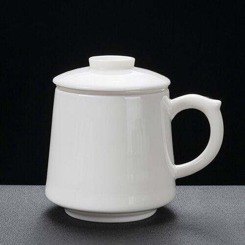 白瓷羊脂玉带盖过滤办公杯带内胆茶水分离水杯个人陶瓷大号泡茶杯