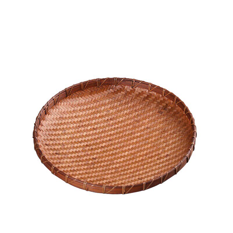 竹编茶点盘收纳篮传统手工编织复古点心篮晾晒筐簸箕茶室茶道零配