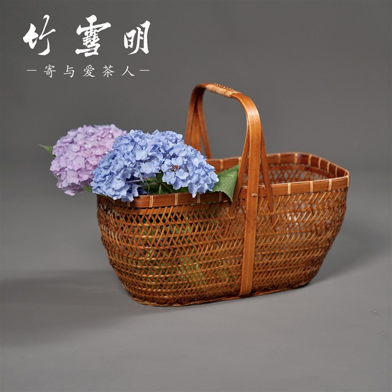 竹雪明大漆竹编篮子茶室手提篮竹篮采茶篮水果蔬菜篮收纳筐篮子