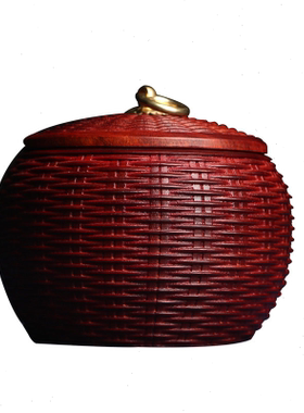 血檀圆形带铜扣竹编茶叶罐实木家居复古木制储存罐密封茶叶罐带盖